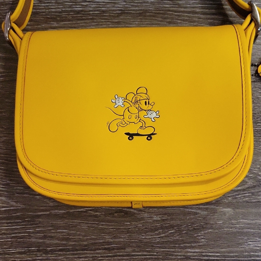 Coach X Disney Yellow Limited Edition Crossbody Bag - Mickey Mouse On Skateboard